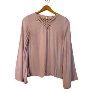 Pink Republic Long Sleeve Size Small Pink Blouse Lace Up Chiffon Bell Sleeves